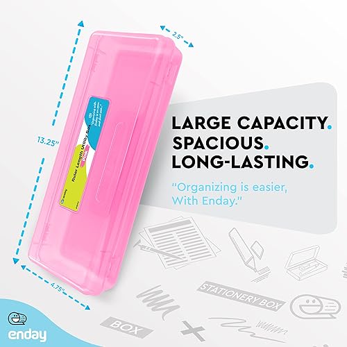 Miniatura 4 de Enday Caja de lápices rosa, estuche de plástico para lápices, almacenamiento multiusos, longitud de regla, organizador con cierre a presión para el