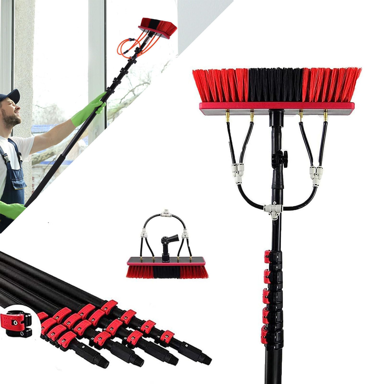 GYEQXKT Telescopic Water Brush, 10.8m (36ft) Window Cleaning Pole, Extendable Roof Cleaning Brush for Conservatories, Extra Long Reach (35cm Brush Head, 7.2m Extension)
