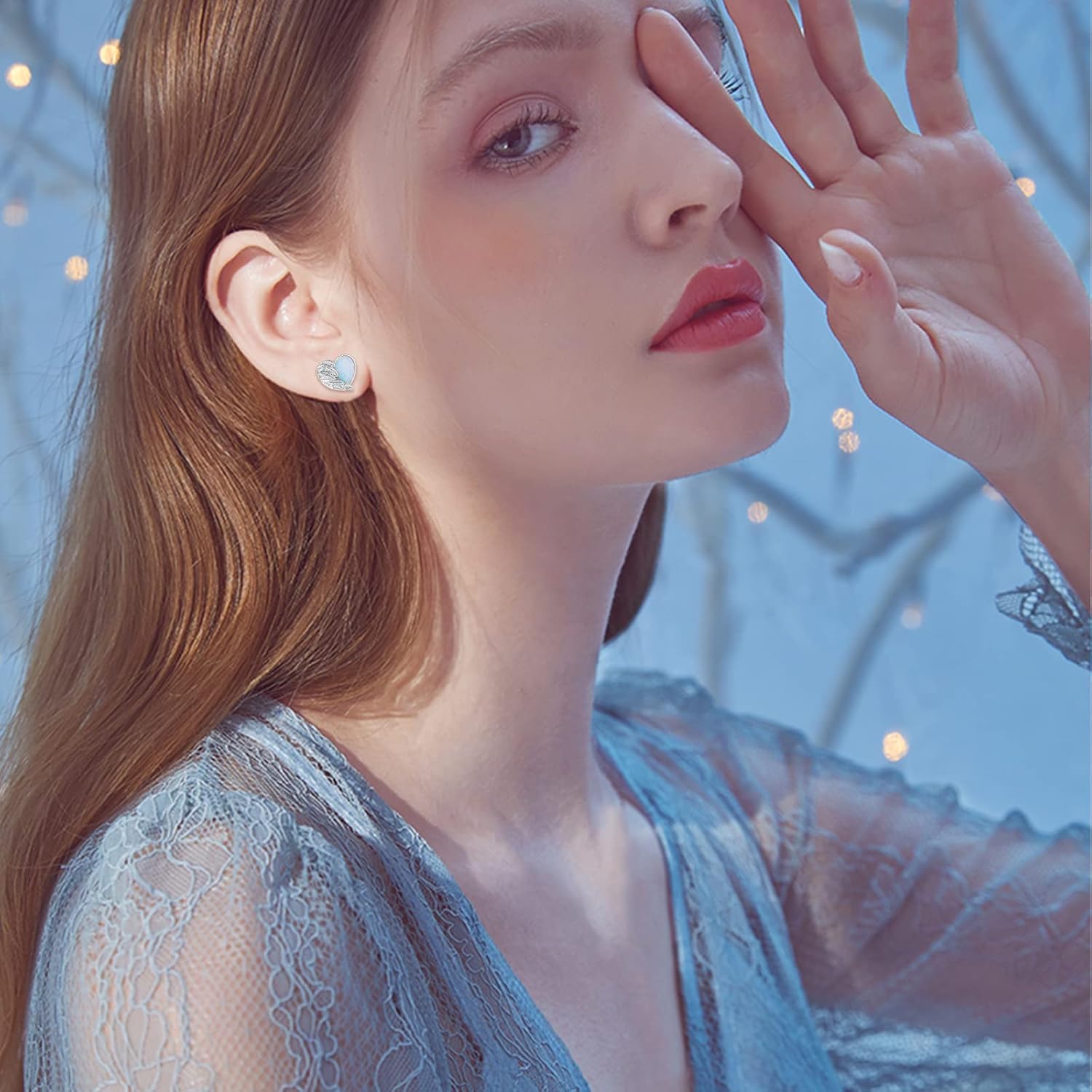 Angel Wings Studs Earrings Hypoallergenic Earrings Synthetic Opal Star Stud Earrings Tiny Small Earrings Gifts for Women Earrings Sterling Silver Minimalist Jewelry - Image 3