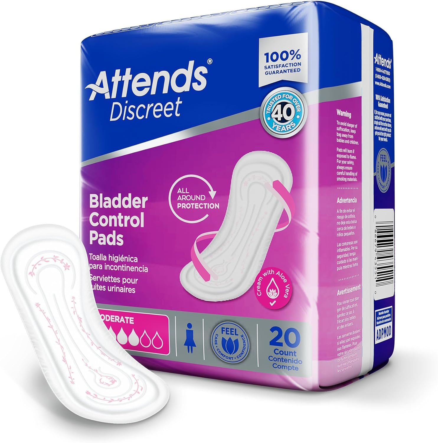 ADPMOD - Attends Discreet Women's Moderate Pads, 20 Count (x10)