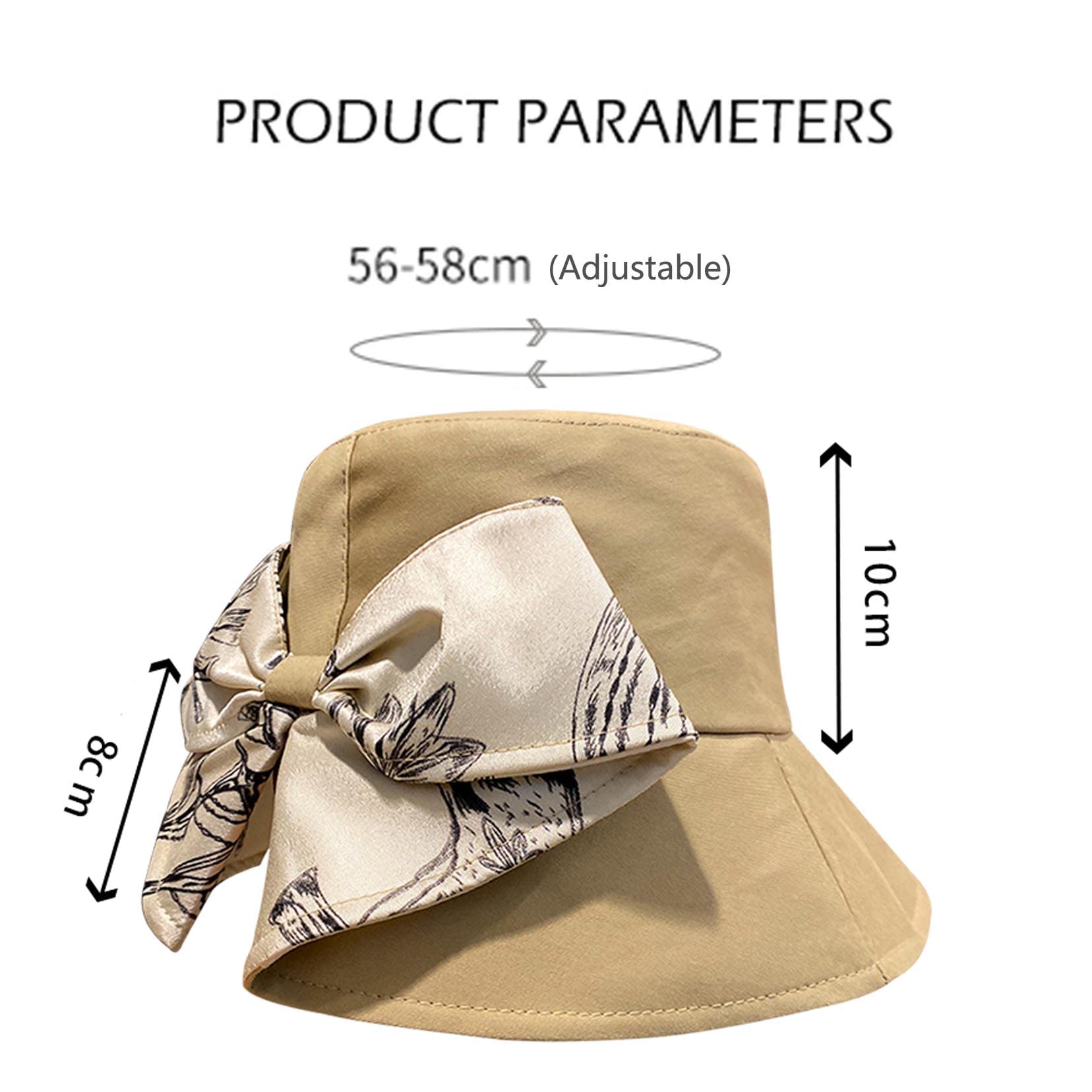 Sun Visors Hut für Frauen Sommer lässiger Weitkremp -Baumwoll -Eimer -Hut mit Bowknot Beach Urlaub Beige-56-58cm