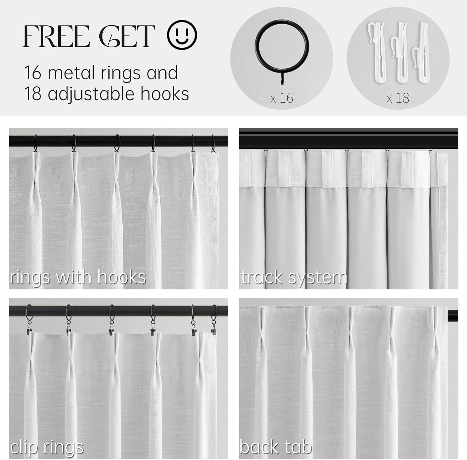 White Extra Long total Blackout Linen Curtains 108 Inches Long for Living Room Large Window with Hooks Rings,Pinch Pleated Soundproof Heat Blocking Window Drapes 2 Panels,Room Divider Curtains,9 FT