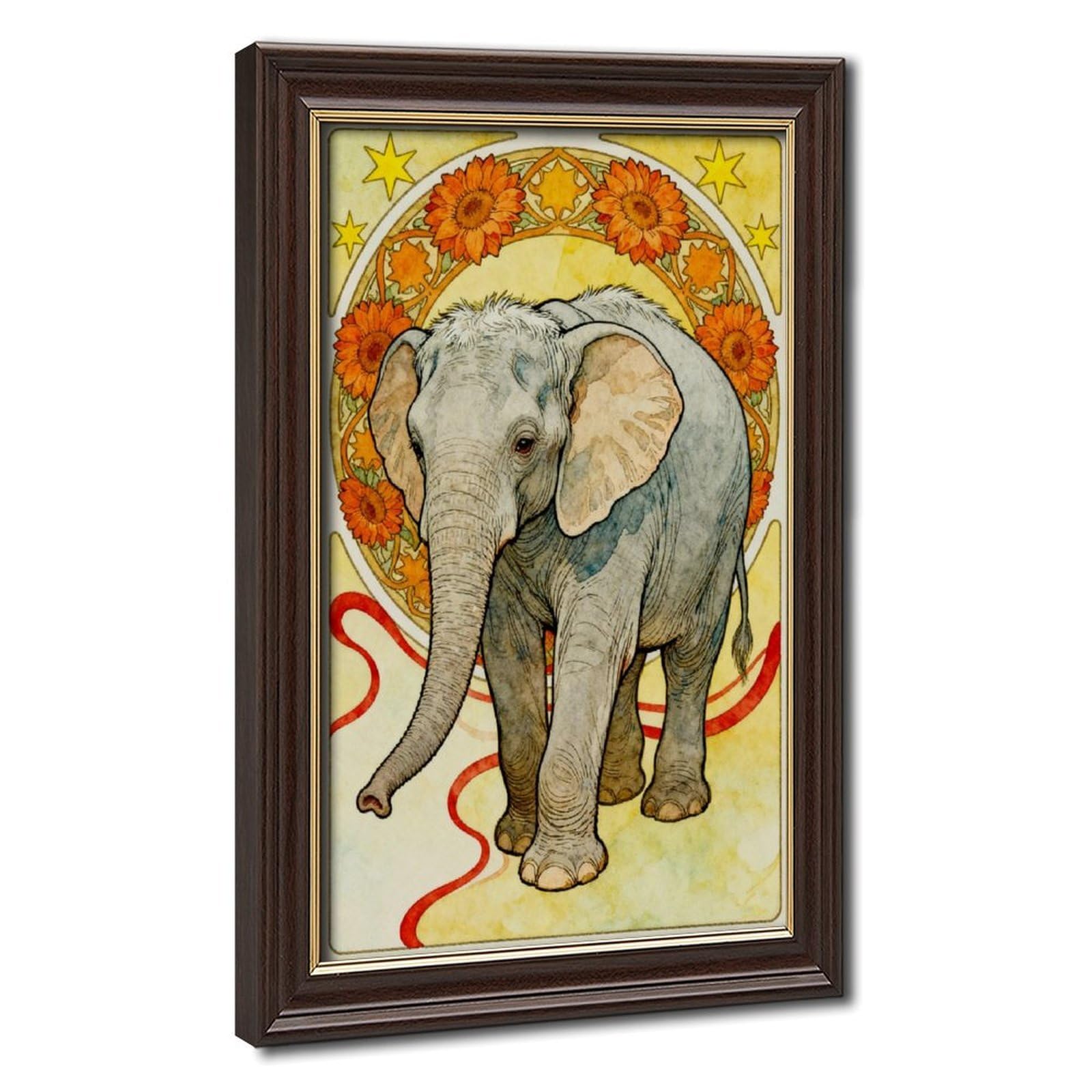 Bareronor Mokume Gane Frame-Style Retro Elephant Canvas Poster For Home Decor Gift