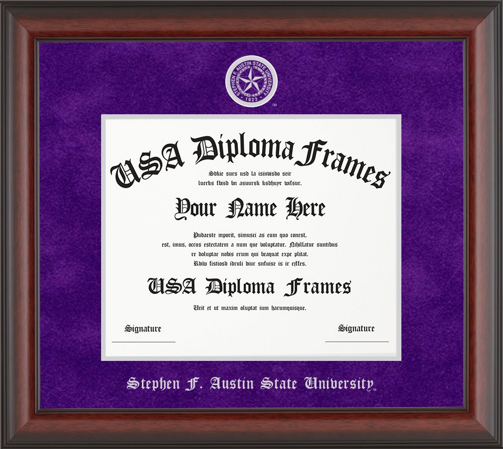 Stephen F. Austin University Diploma Frame - Cherry Mahogany Matte Frame with Purple Suede Mat