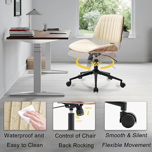Miniatura 4 de Silla de escritorio de oficina en casa con ruedas, moderna silla giratoria de piel sintética, silla giratoria para computadora, silla tapizada sin
