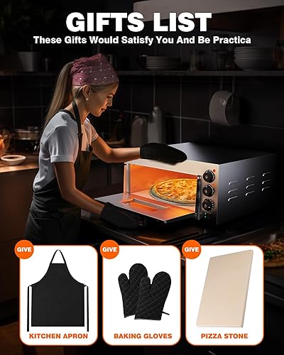 Miniatura 5 de PYY Horno eléctrico de pizza Hornos de pizza de encimera interior con ventana visual, olla comercial de pizza de 14 pulgadas 1800 W con piedra para