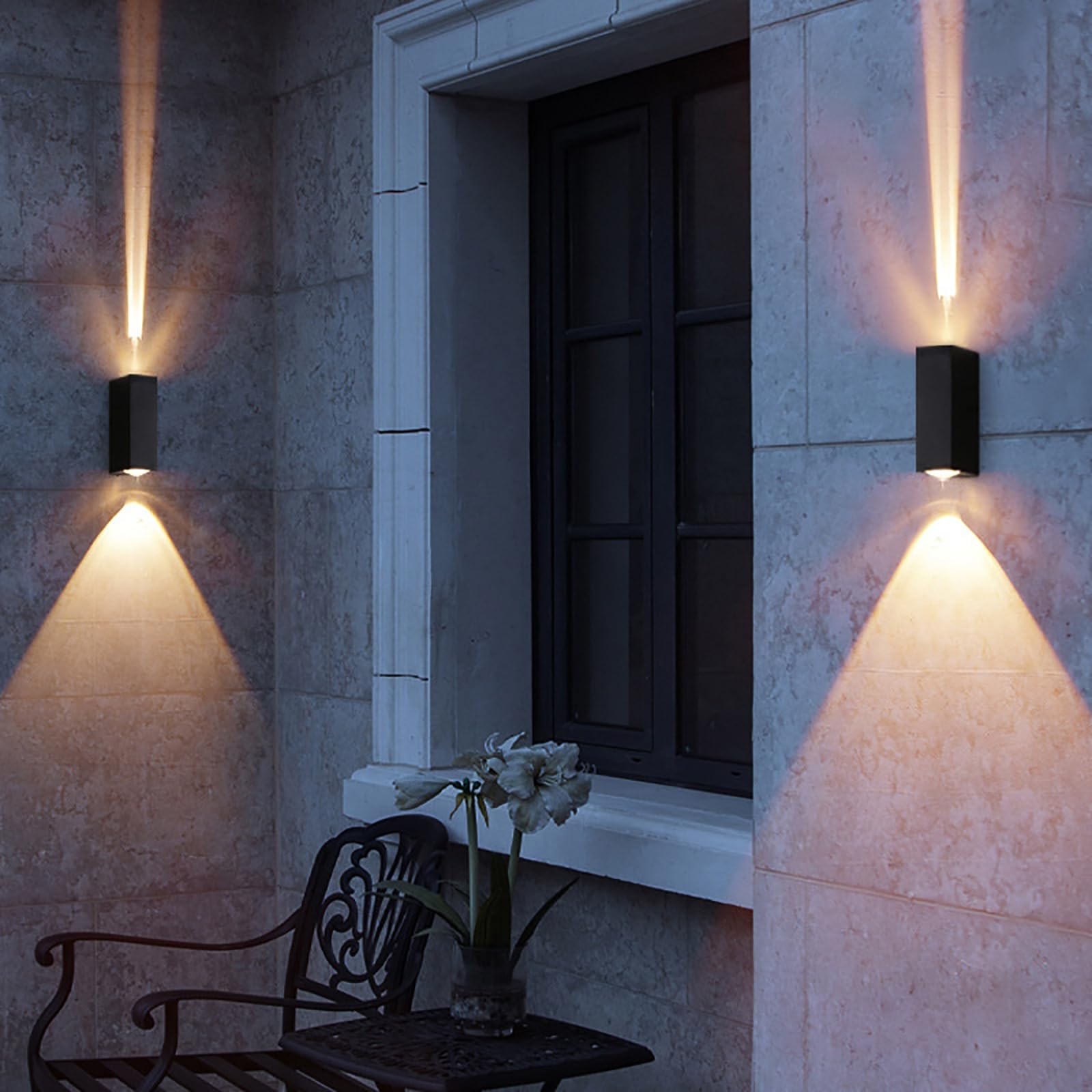 Außenlampen Wasserdicht IP65 Ausenbeleutung hauswand, Modern außenleuchten, Aluminium wandleuchte aussen, Up Down wandleuchte aussen, Schwarz aussenlampe, 20W Außenwandleuchten 3000K