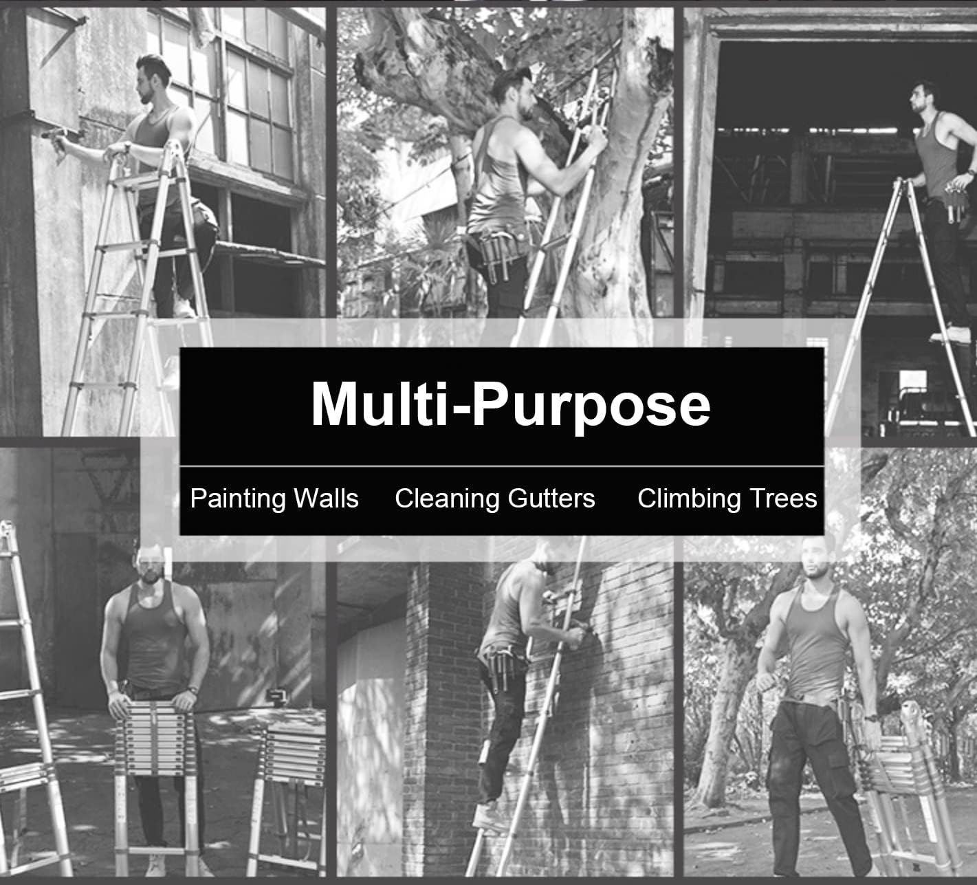 Telescopic Ladder Multi-Functional Metal Telescoping Ladder for Indoor/Outdoor Work, Heavy Duty Ladders with Balance Rod, Folding Telescopic Ladder