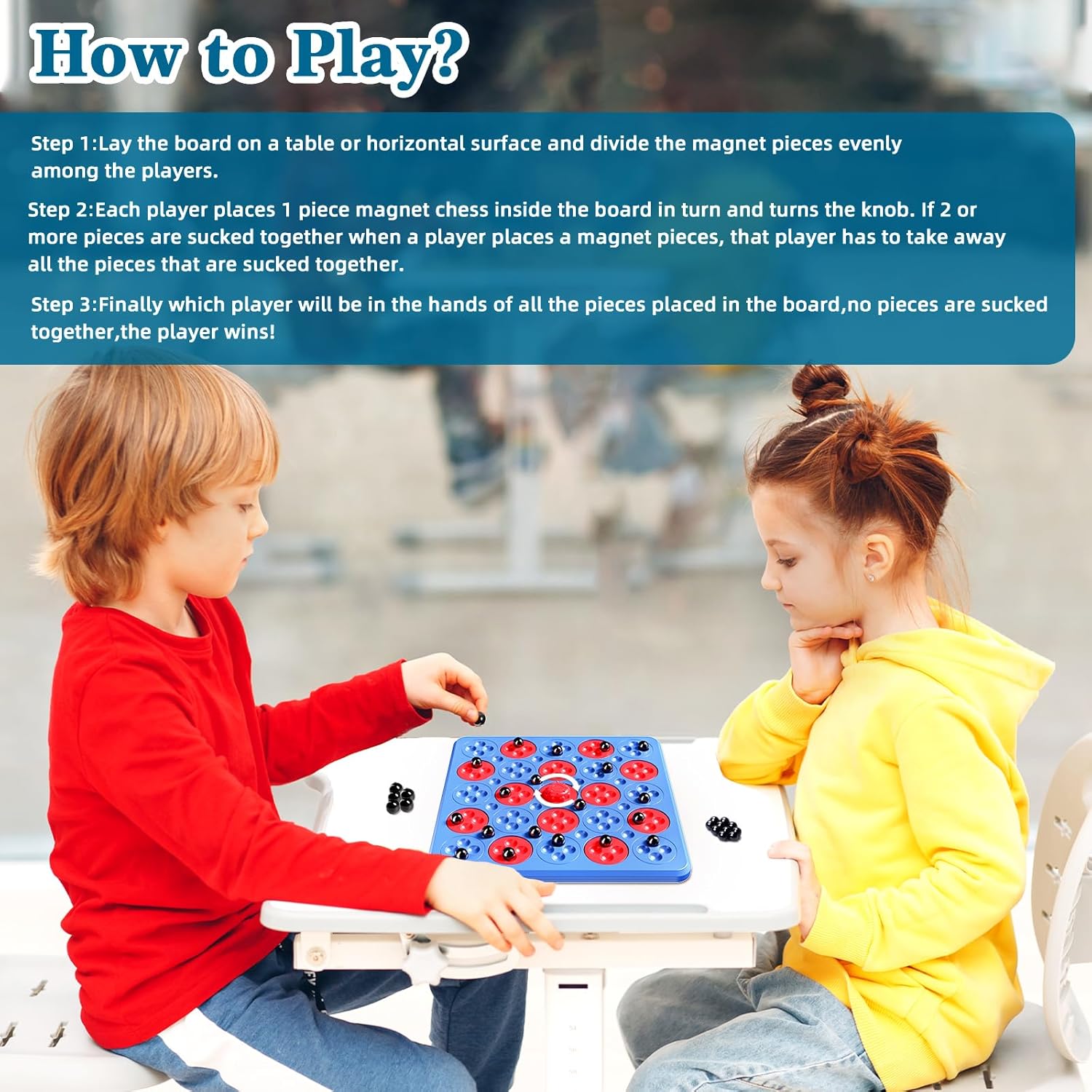 Magnet Chess Game, Magnetic Game Chess for Kids Adults Family Night, 2 in 1 Multiplayer Magnet Game with 36 Pieces & Connect-5-Piece Games, Christmas Family Board Games for Kids and Adults (Blue)