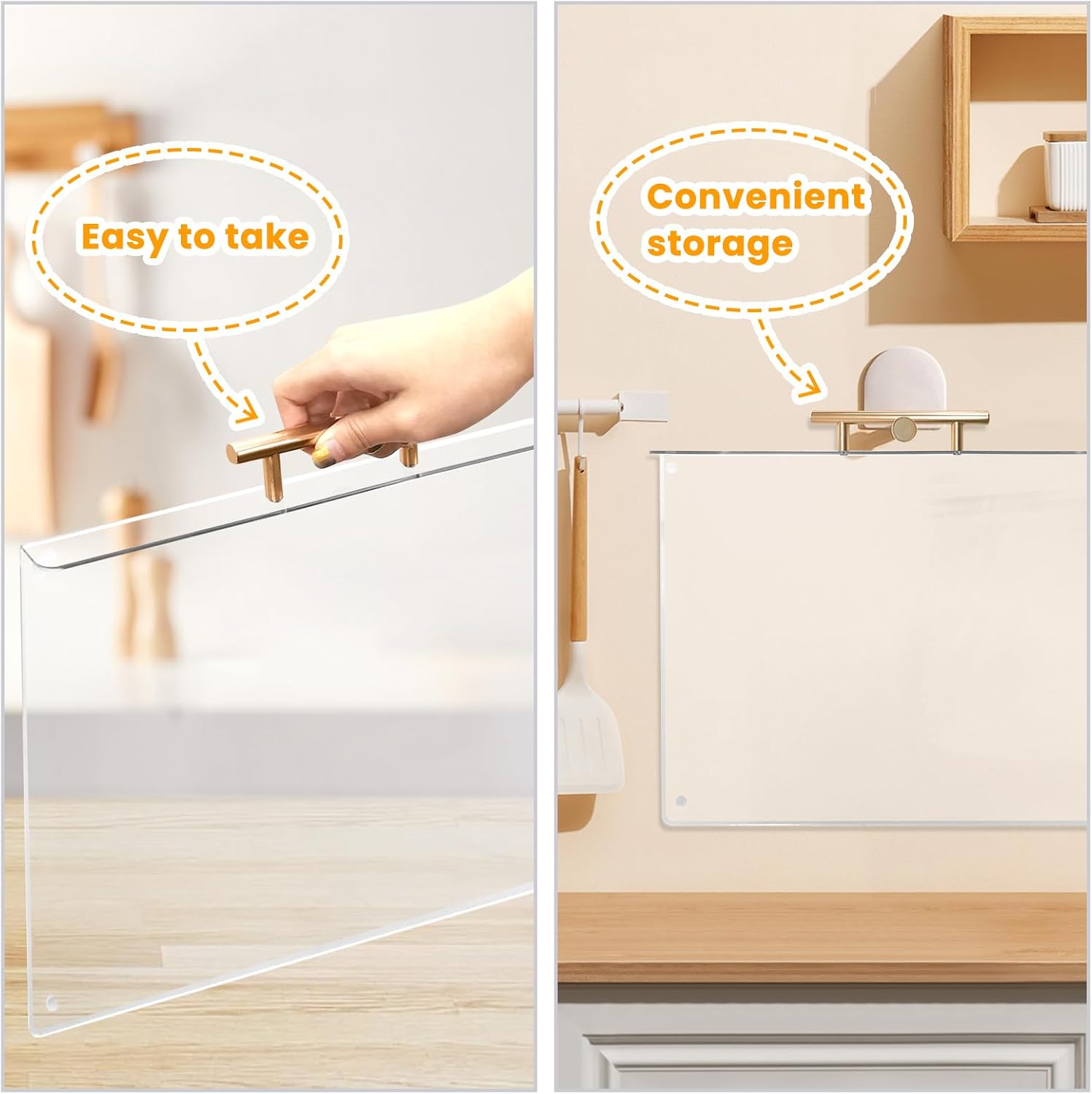 Daily Treasures 16.5"x13" Acrylic Cutting Board with Gold Handle, Large Non-Slip Clear Acrylic Cutting Boards for Kitchen Countertop, Space Saving Chopping Boards Protector Home Restaurant