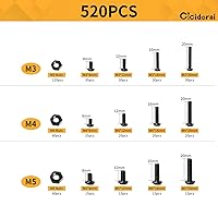 Vista 2 de Kit surtido de 520 piezas de acero de aleación M3 M4 M5 de grado 10.9, pernos, tornillos y tuercas con cabeza hexagonal y botón, juego completo