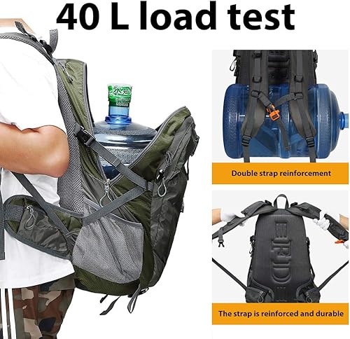 Miniatura 5 de Fengdong Mochila de viaje impermeable y ligera para senderismo, acampadas, de 40 L, para hombres y mujeres, Verde
