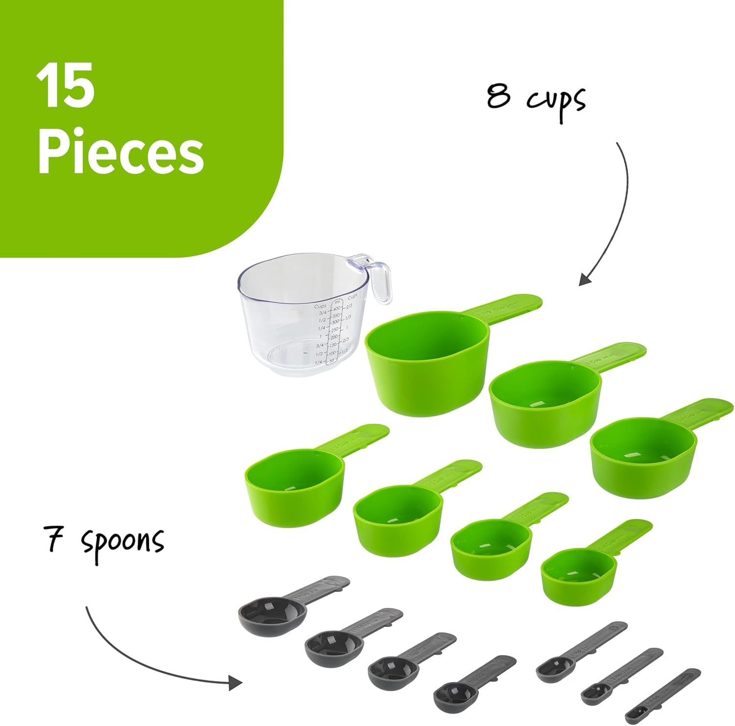 15-Piece Magnetic Measuring Set with Measuring Cup, Multi-Size Spoons & Cups for Baking & Cooking