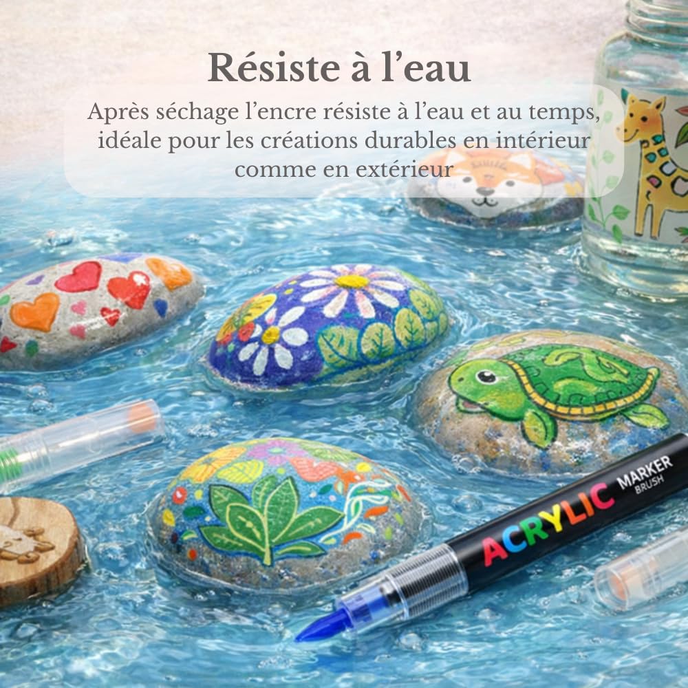 Faizer ® 288 Feutre Acrylique, Stylos Acryliques à Pointe Pinceau pour le Coloriage Adulte, Acrylic Paint Markers pour Coloriage, Beaux Arts, Calligraphie, Bois, Toile, Verre, Céramique