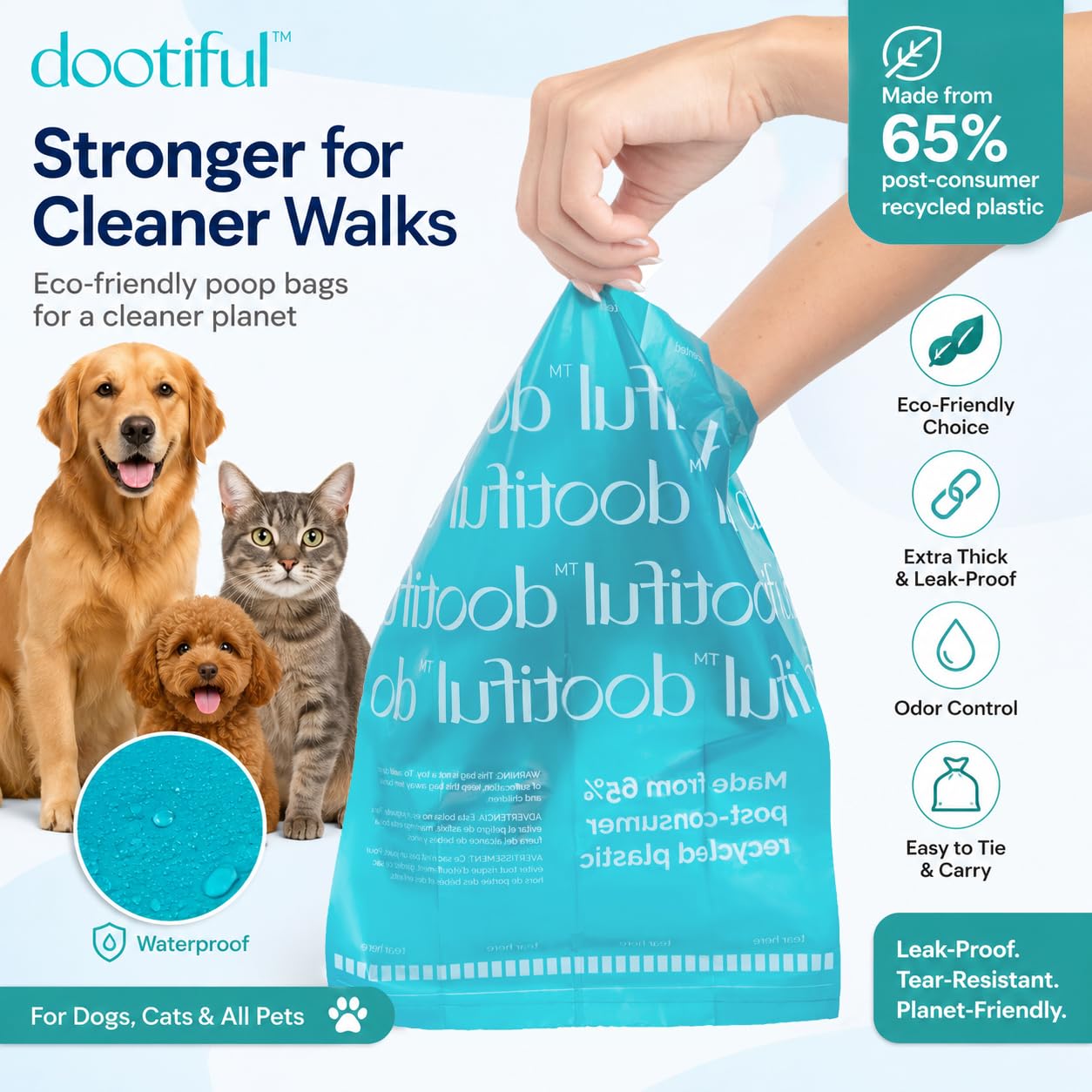Lot de 120 sacs à déjections canines non parfumés 8 rouleaux