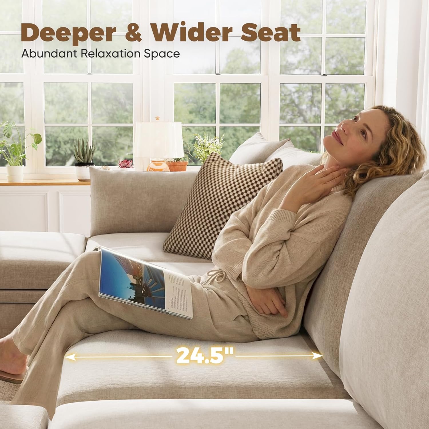 ABCASA Single Sofa Accent Chair with Stroage Ottoman Chaise Lounge Chair Indoor, Chenille Couch Sofa Chair with Washable Chenille Cover for Living Room, Bedroom and Apartment, Pet-Friendly,Beige