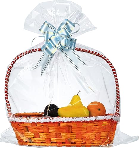 Paquete de 50 bolsas grandes de celofán de 24 x 30 pulgadas, bolsas de celofán transparente de regalo, extra grandes de 2.3 mil de grosor para cesta