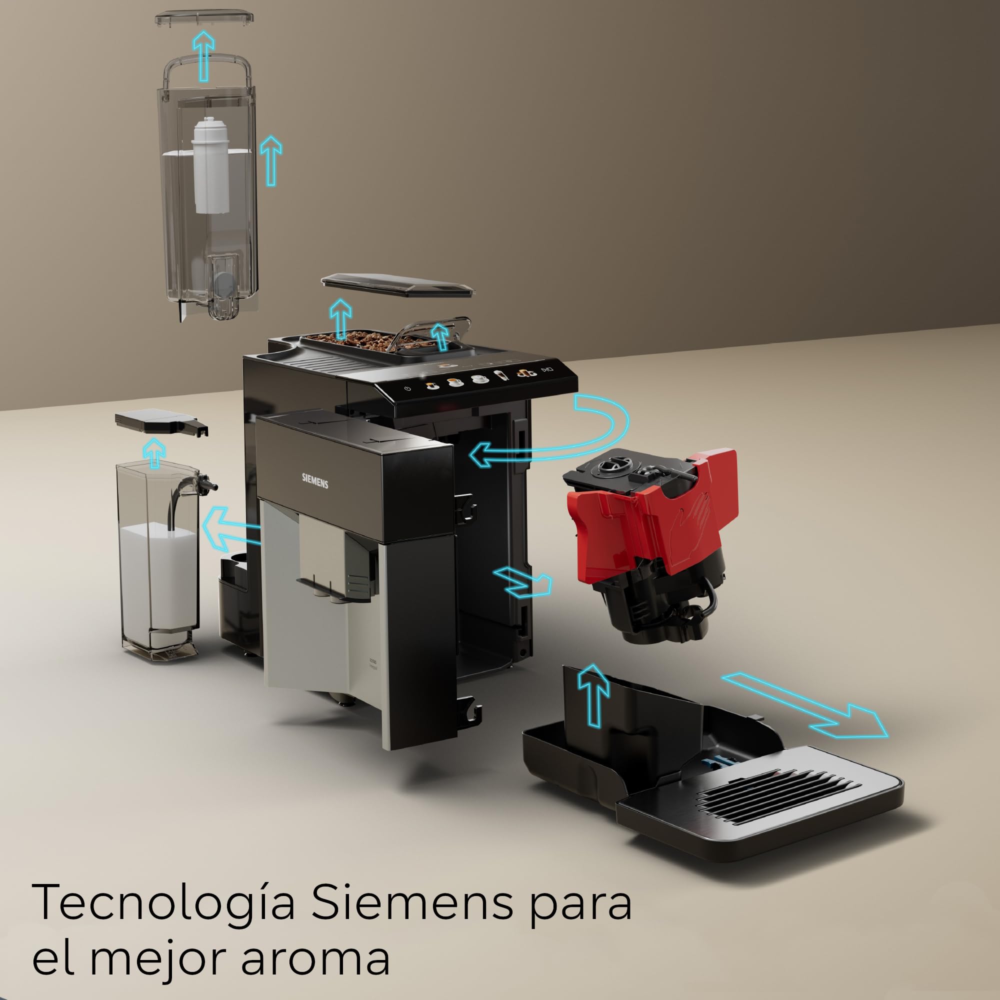 SIEMENS - Cafetera superautomática, EQ500, limpieza autoMilk, Display TFT Touch&Slide, función oneTouch doubleCup, plateado/negro, TQ513R01