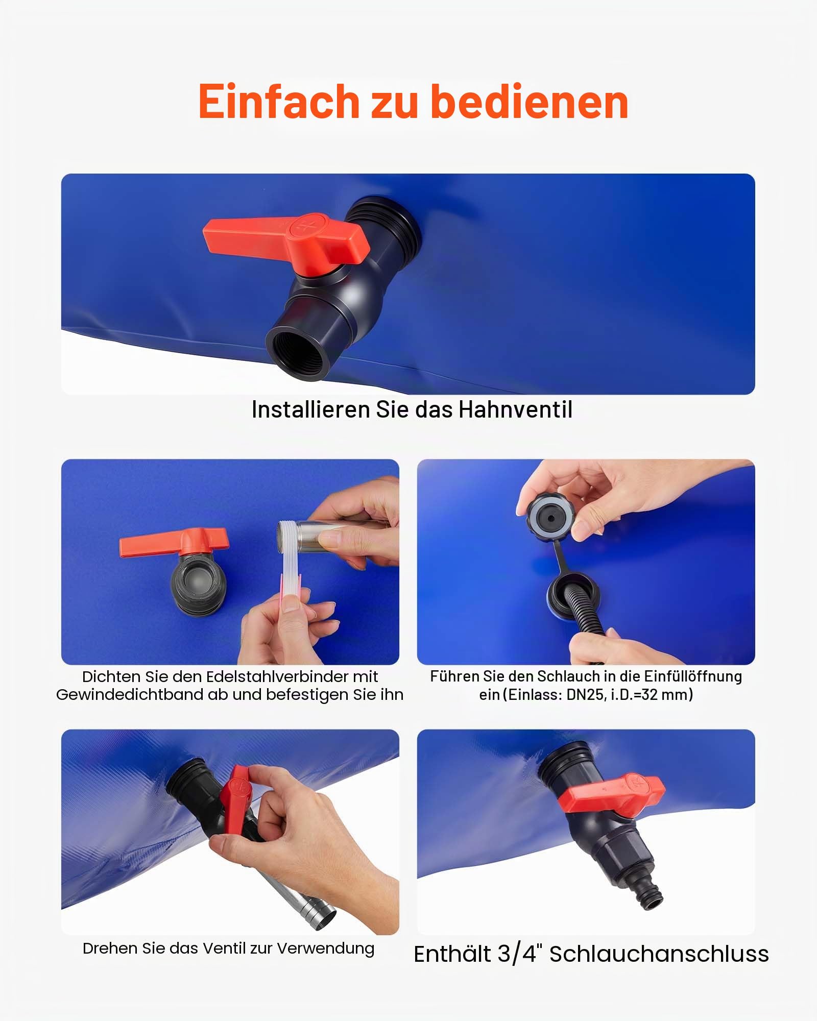 VEVOR Wasserspeicherblase, 1000 L PVC-Weichwasserbeutel, Wasserspeicherbehälter, auslaufsicherer & verschleißfester Wassertank für die Outdoor-Bewässerung von Wohnmobil, Camping, Notfall
