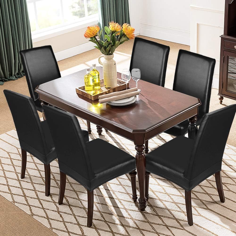 70% оƒƒ Dіѕсоunt Fuloon Dining Chair Covers, PU Leather Chair Slipcover Solid Waterproof and Oilproof Stretch Dining Chair Protector Cover (6 Sets, Black)