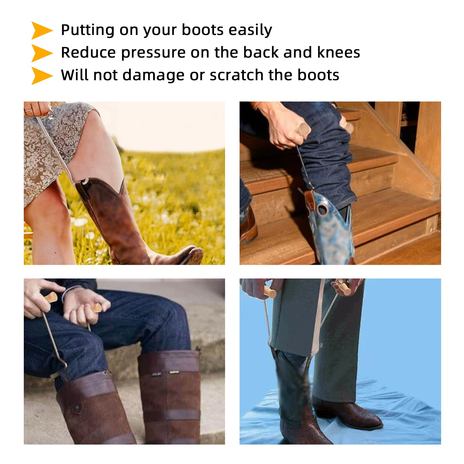 Elevador de botas y 2 ganchos de madera para botas de trabajo, botas de vaquero y botas de goma, con superficie de goma antideslizante, unisex