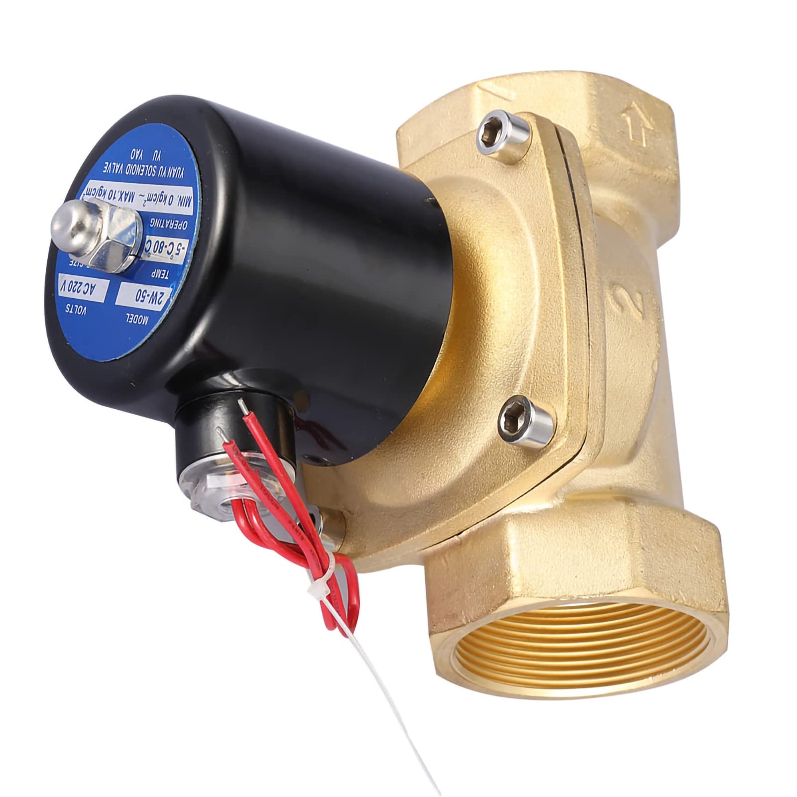 Eujgoov Válvula Solenoide NC Válvula Eléctrica de Latón de 2 Pulgadas de 2 Pulgadas Normalmente Cerrado 220 VAC para Gas de Aire de Agua