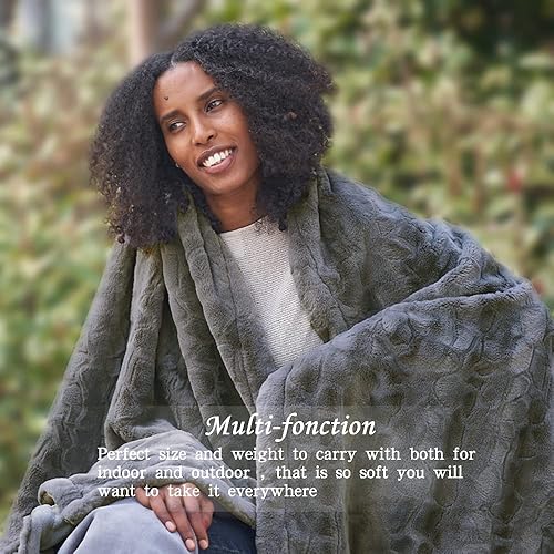 Miniatura 2 de Krifey Manta de lujo súper suave y esponjosa, cálida y cómoda, de piel sintética, color gris, 50 x 60 pulgadas