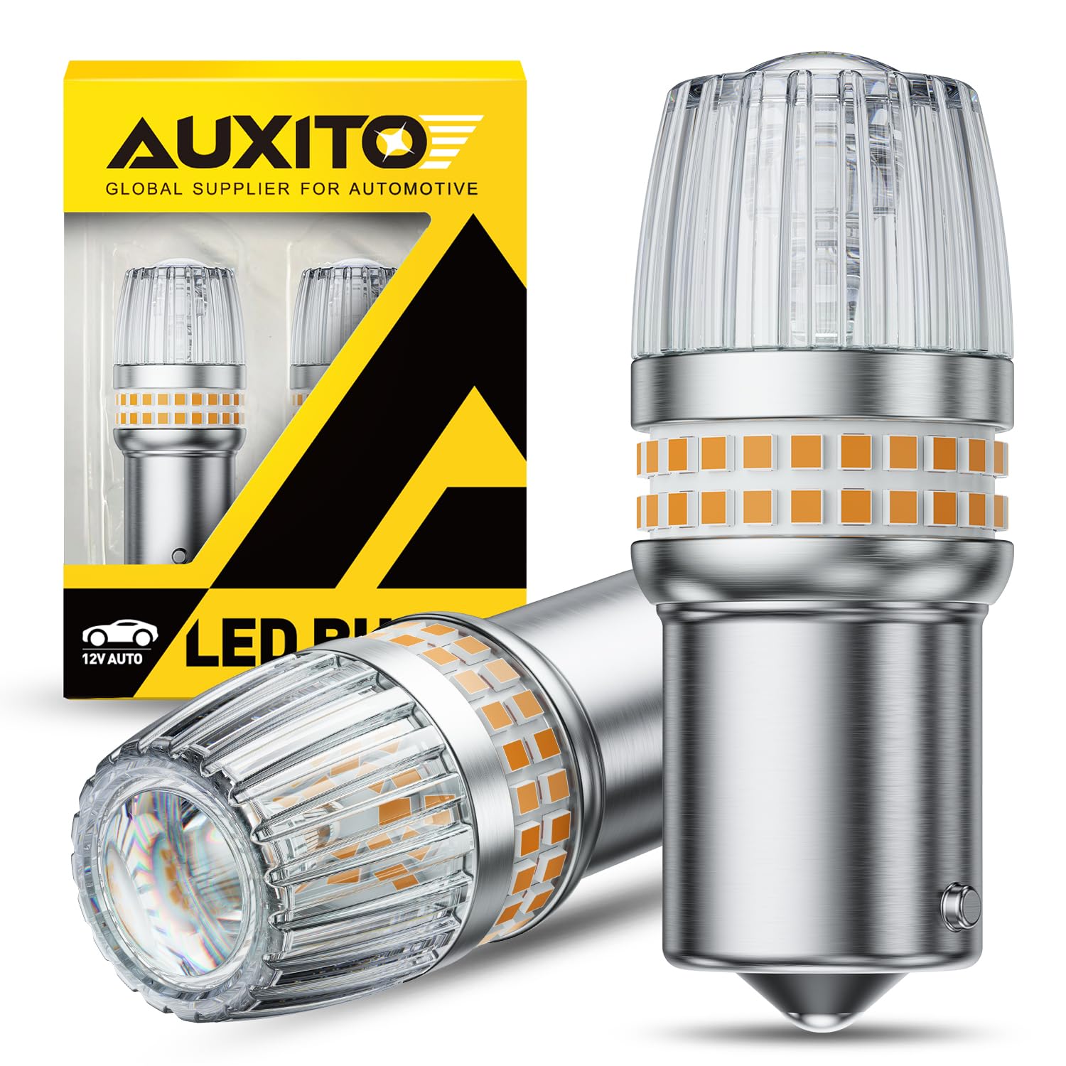 AUXITO Latest 1156 LED Bulbs Amber Yellow Turn Signal Lights, 700% Brighter 7506 BA15S P21W 1141 1003 Bulbs with Projector for Backup Parking Tail Brake Signal Marker Daytime Running Light, Pack of 2