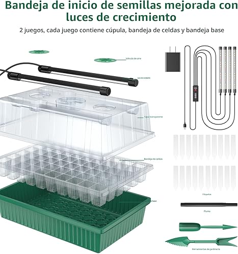 Miniatura 5 de Bandeja para iniciar semillas, kit de inicio de semillas de 120 celdas con luz de crecimiento, paquete de 2 bandejas reutilizables para iniciar