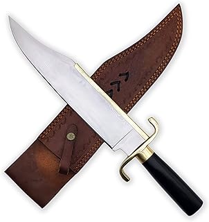 HD2-004 FS Crafts 19.50' Custom Handmade 5160 Spring Steel Alamo Musso Hunting Bowie Knife Micarta Handle With Leather Sheath Everyday Carry Hunting Knife Outdoors Fishing Camping Knife, Grey