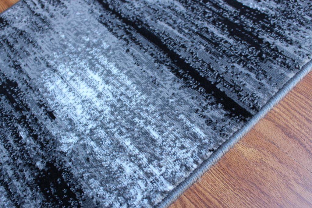 Masada Rugs, Modern Contemporary Runner Area Rug, Grey Black White (2 Feet X 7 Feet, Grey) Runner