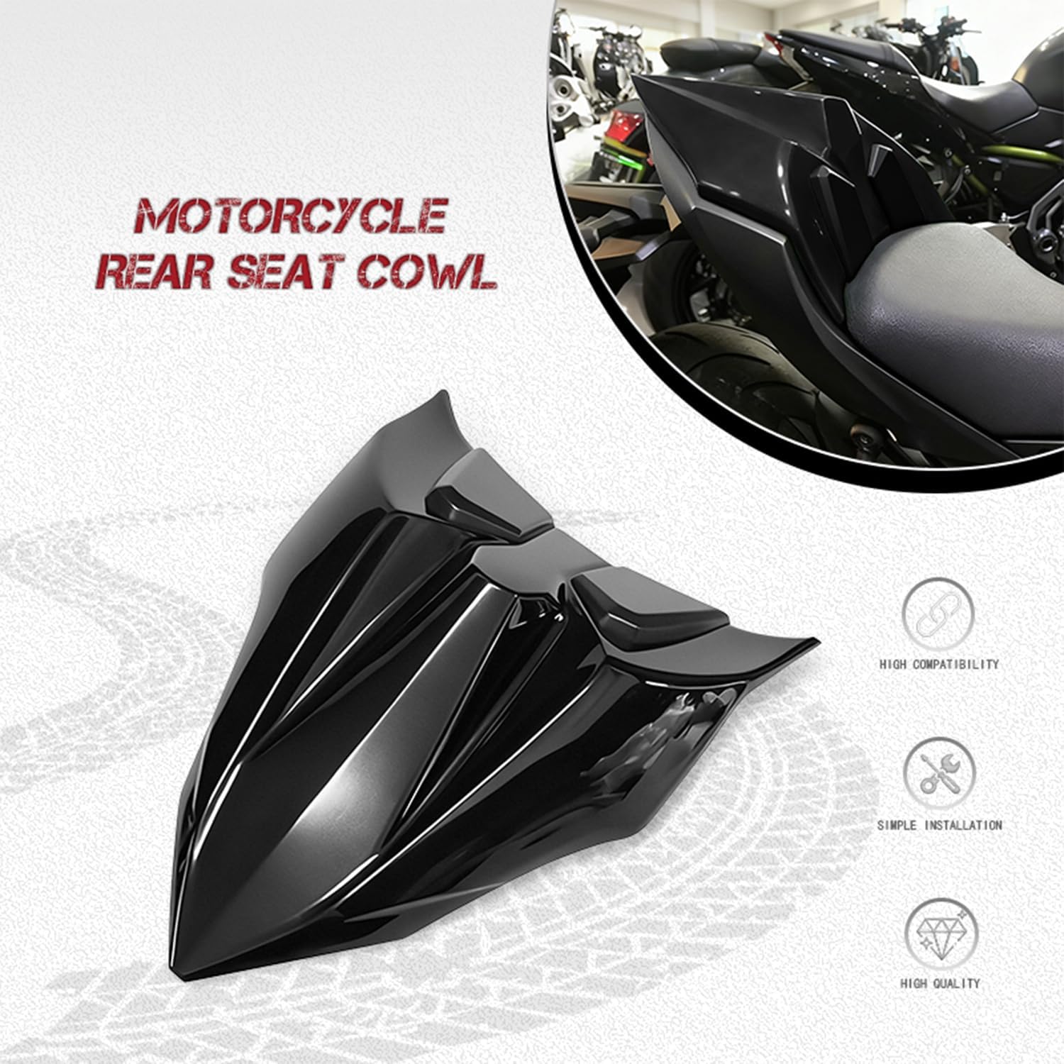 For Kawasaki Motorcycle Rear Seat Cowl, ABS Plastic Rear Passenger Pillion Solo Seat Cowl Cover Fairing Tail Section Compatible with Ninja650 Z650 EX650 2017-2024 / ER6F 2017-2020