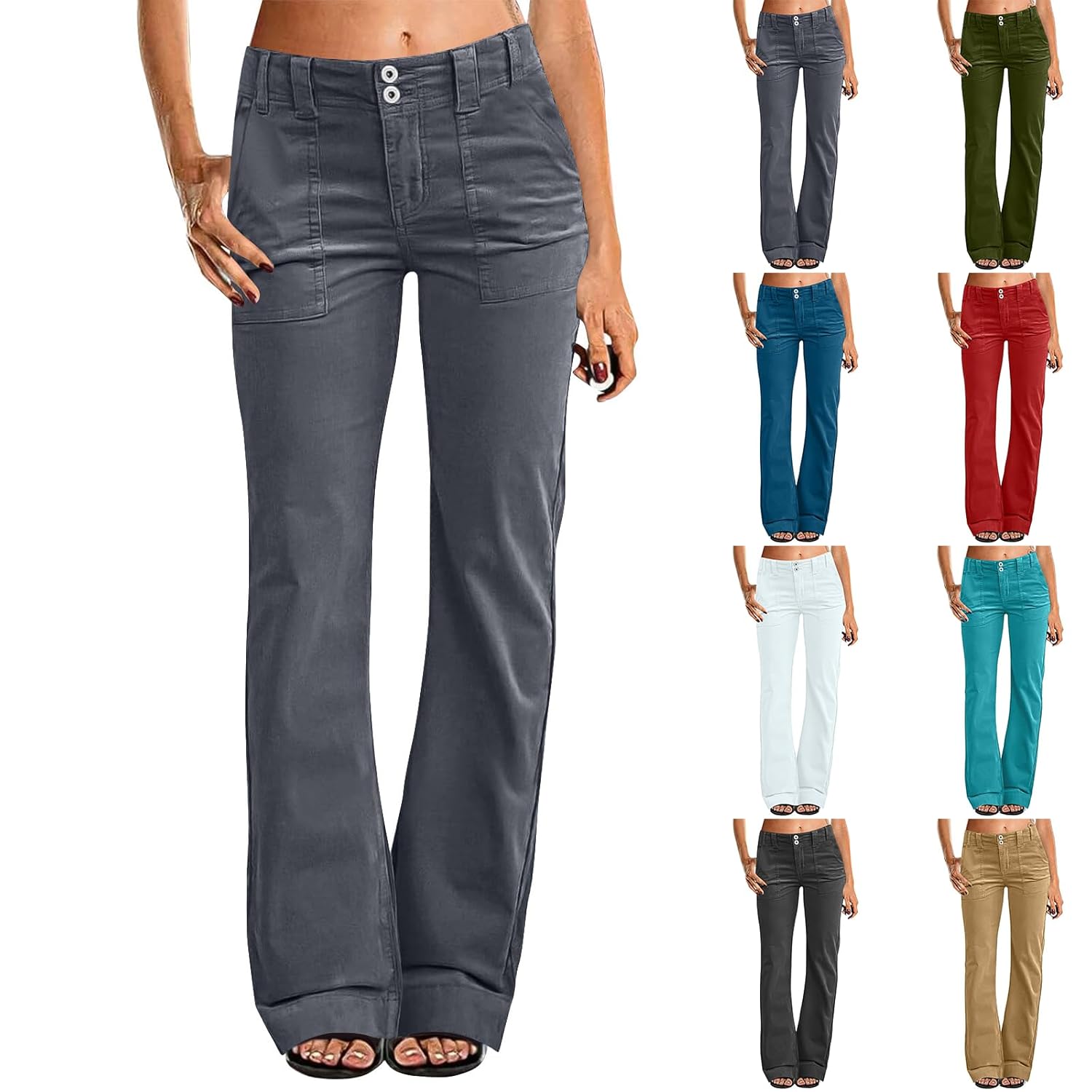 Flare Jeans for Women Business Casual Low Rise Twill Dress Pants Slim Fit Bootcut Trousers Pants with Pockets