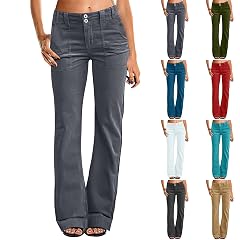 Flare Jeans for Women Business Casual Low Rise Twill Dress Pants Slim Fit Bootcut Trousers Pants with Pockets