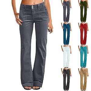 Flare Jeans for Women Business Casual Low Rise Twill Dress Pants Slim Fit Bootcut Trousers Pants with Pockets