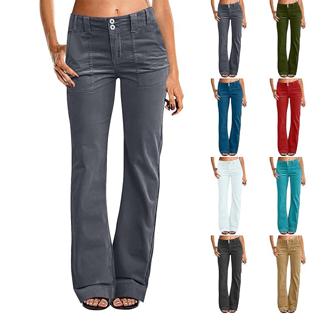 Flare Jeans for Women Business Casual Low Rise Twill Dress Pants Slim Fit Bootcut Trousers Pants with Pockets