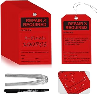 100 PCS Waterproof Repair Required Tags Red Repair Tags with Wire 3x5 Inch Service Tag Plastic Maintenance Required Tag with Iron Wire & Pen for Equipment Maintenance Service