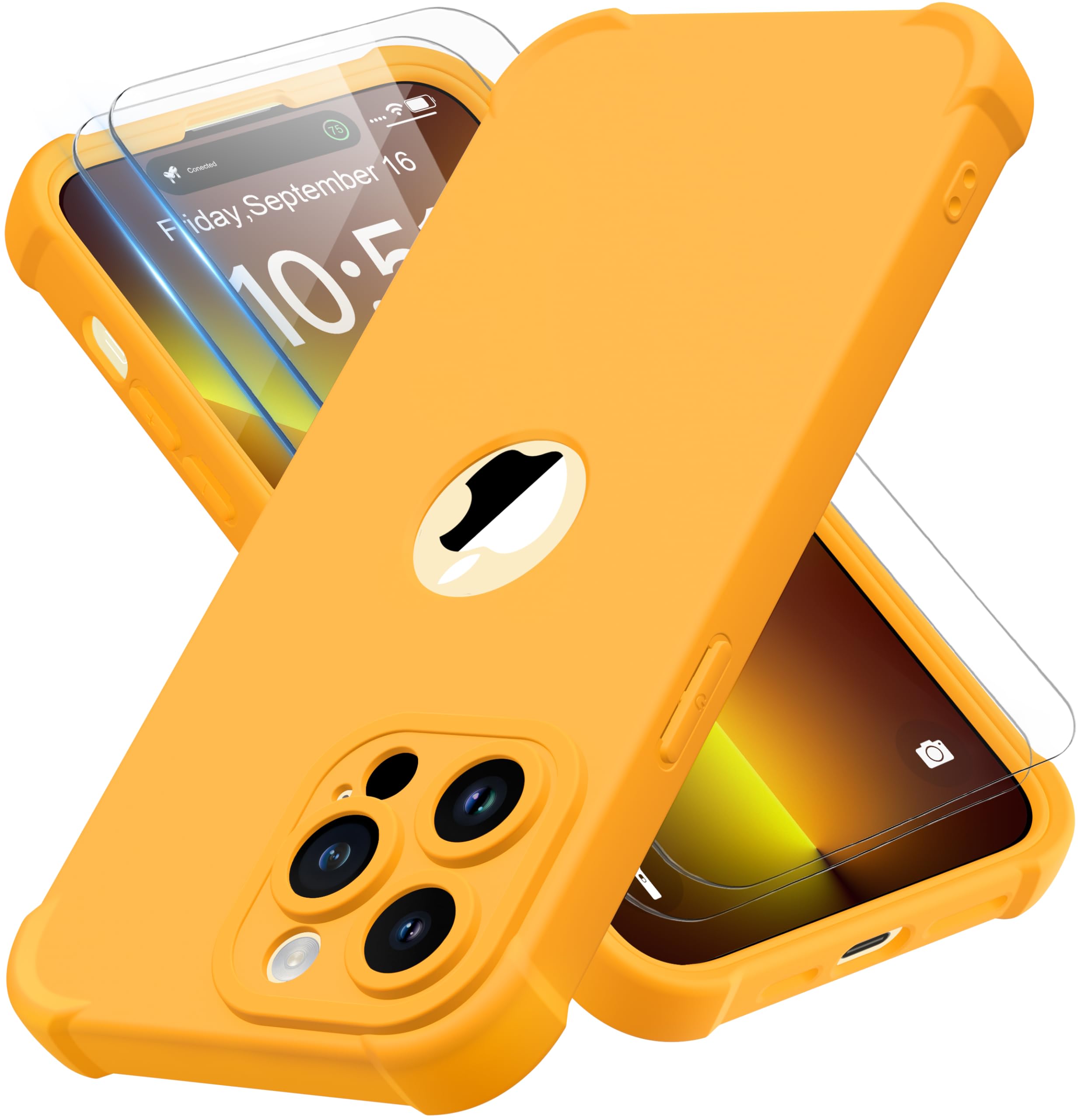 ORETECH Compatibile con Cover iPhone 14 Pro Max,Custodia iPhone 14 Pro Max con [ 2 x Pellicola Protettiva Vetro Temperato] 2 in 1 Ultra Sottile Antiurto Hard PC Silicone Anti Graffio Cover - Giallo - Vista 1