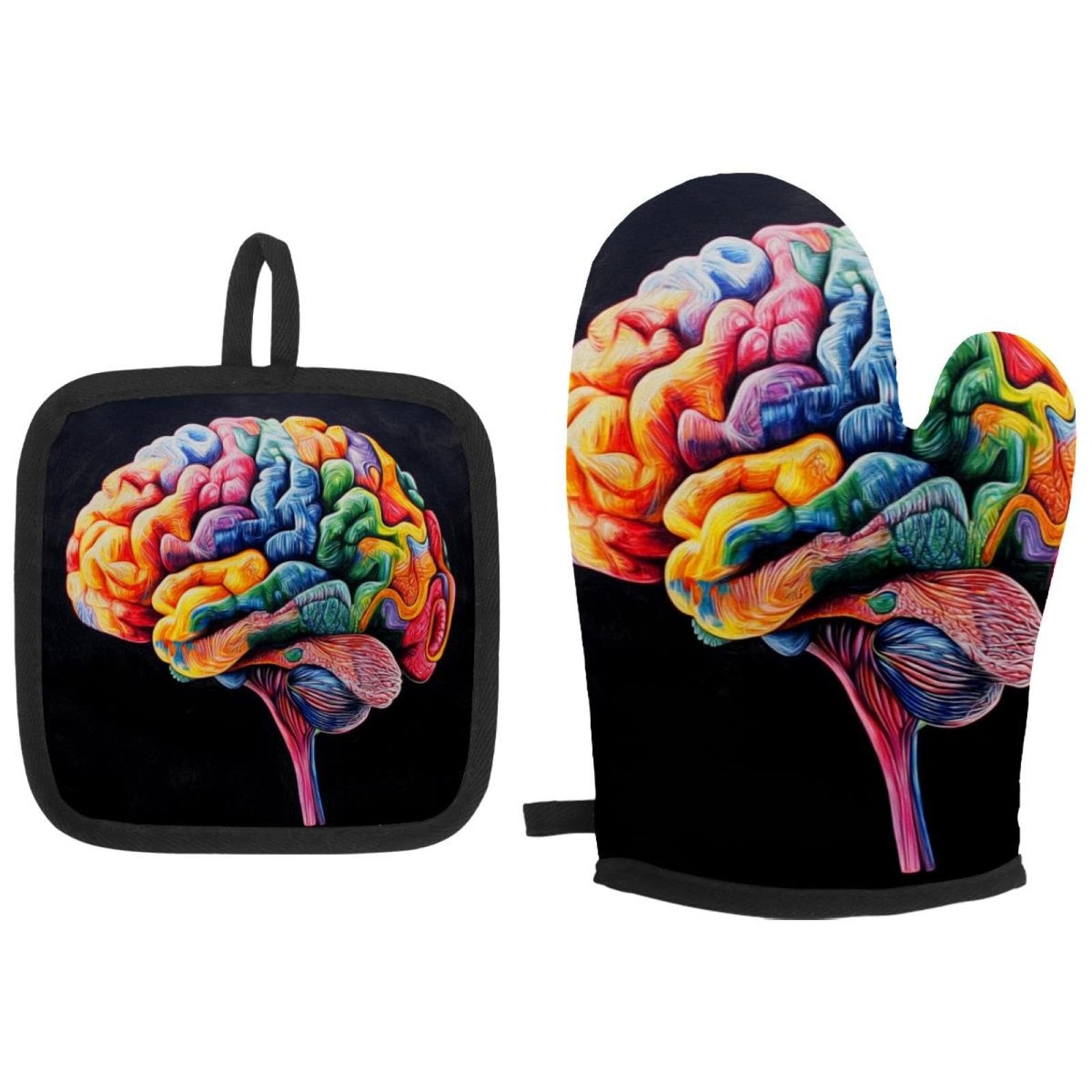 Lot de 2 maniques motif cerveau pour cuisine résistante à la chaleur