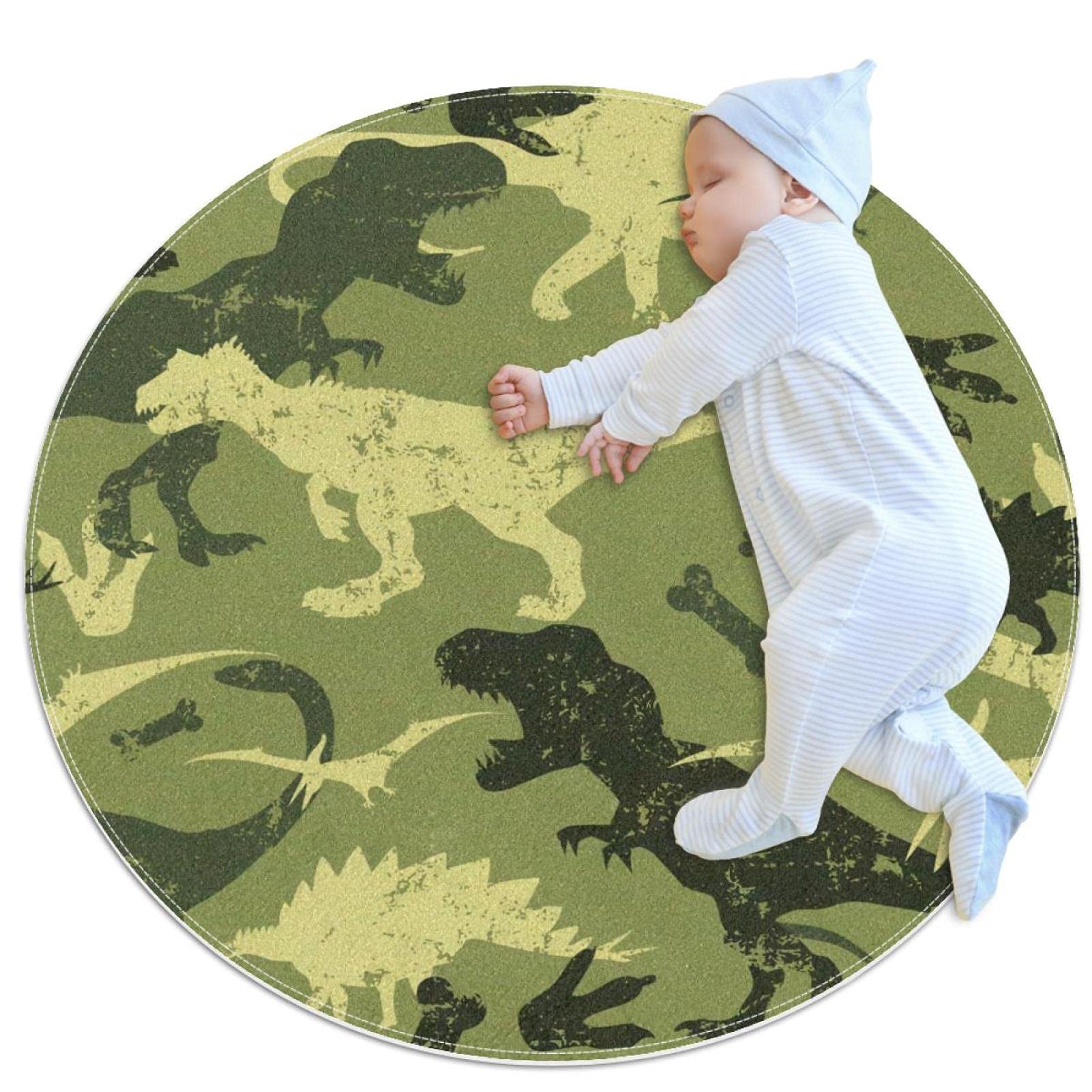 Tapis dinosaures camouflés JDEZ tapis rond doux pour isoler le sol froid