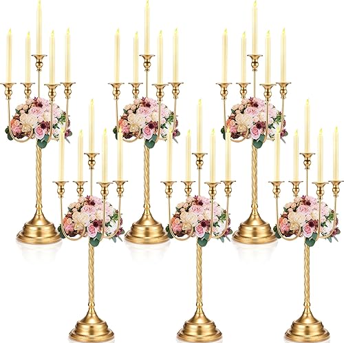 Miniatura 1 de Rtteri 6 candelabros dorados de metal para velas cónicas para centros de mesa, bodas, Navidad, vacaciones, fiesta de cumpleaños (5 brazos, 12.2 x