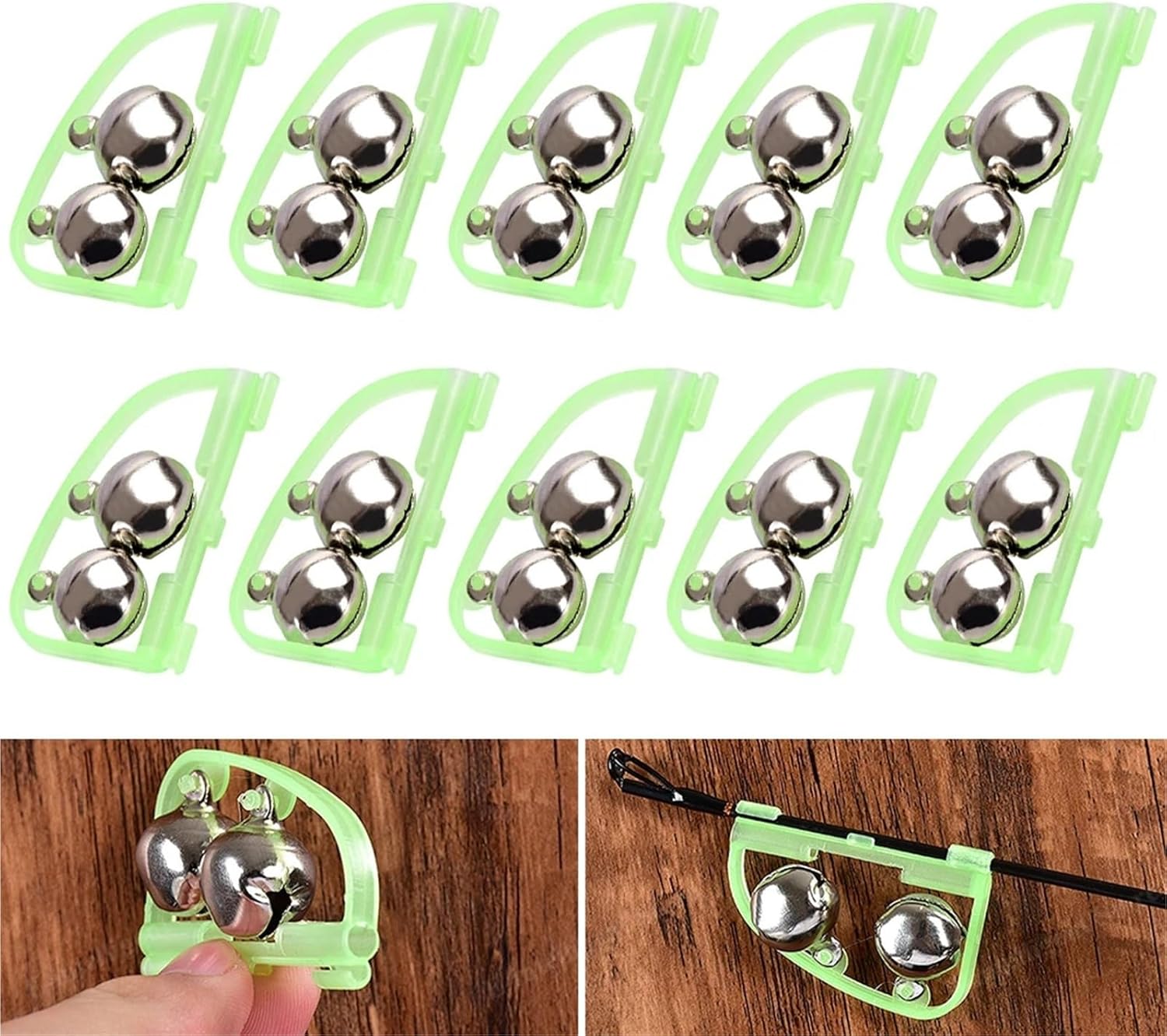 Fishing Bite Indicators 30PCS Fishing Bite Alarm Twin Bells Rod Bait Led Night Fish Lure Alert Carp Accessories for Night Long-Distance