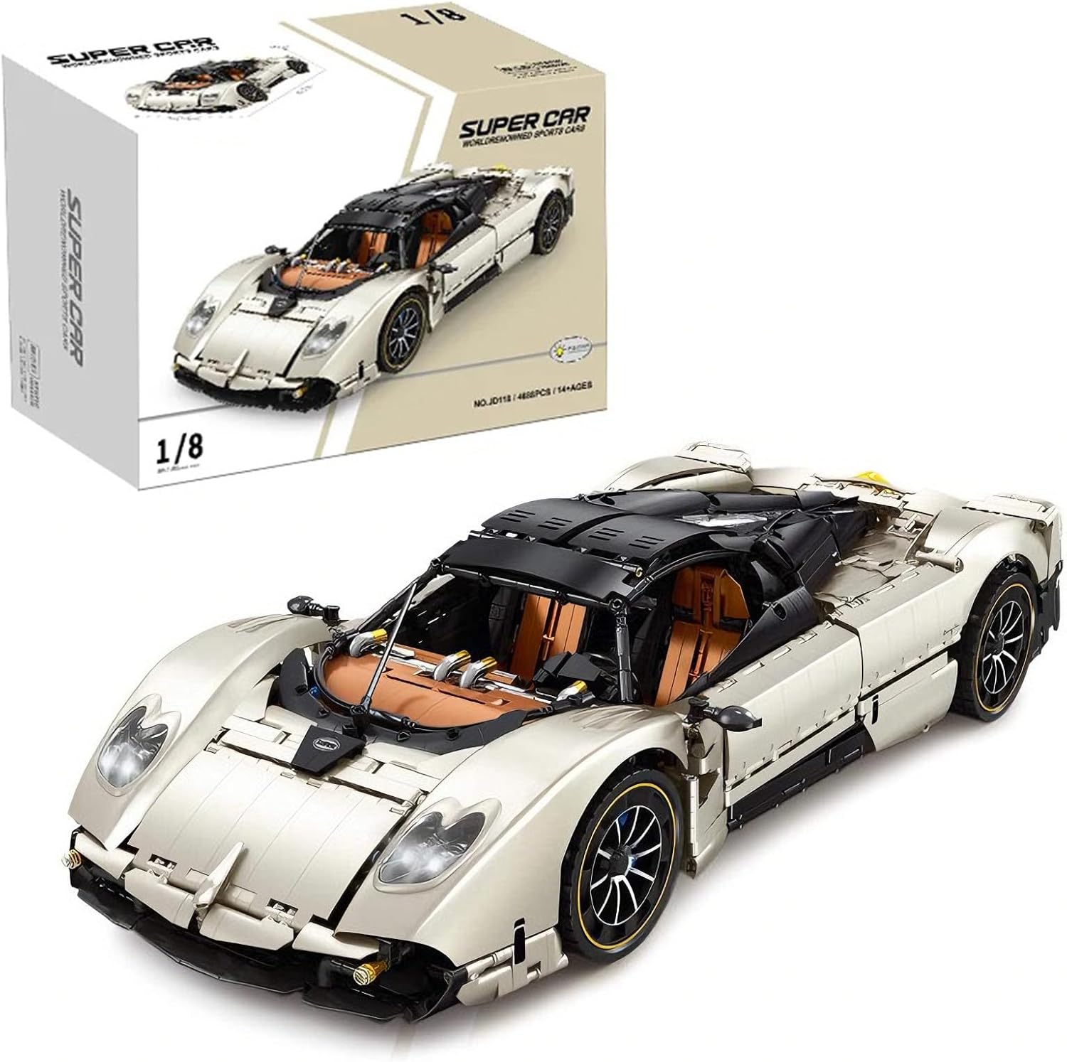 C10 Sports Car Building Set, 1:8 Scale Collectible Model Car Kits for Adults Racing Fans, Ages 18+ with Realistic Features, LED Lights, Gift for Birthdays, Room Display (4688 PCS, A-JD118)