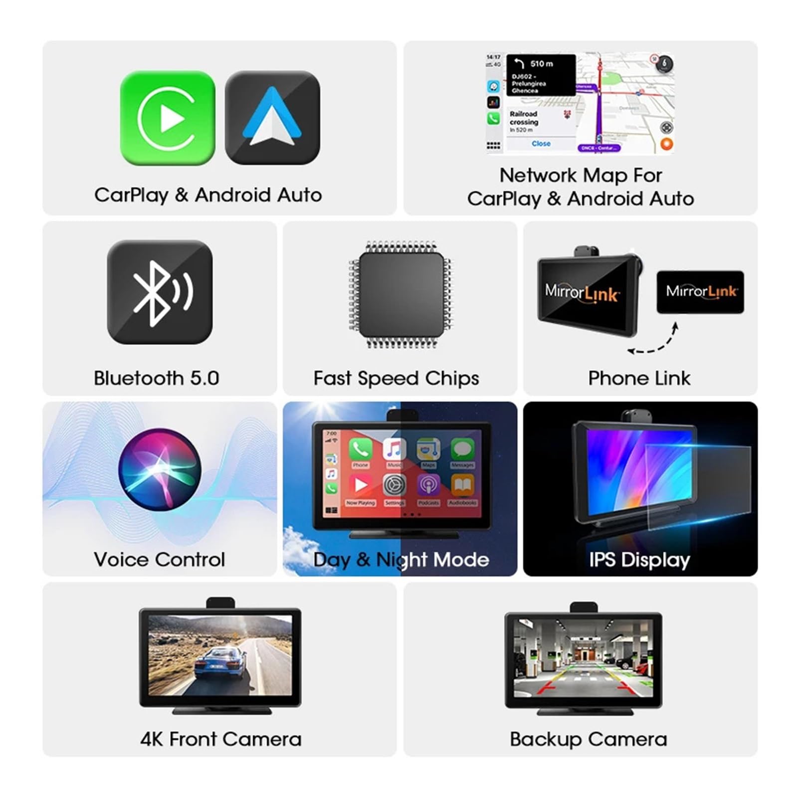 Kamery Cofania Samochodów 4K 7-calowy Rejestrator Samochodowy Auto Kamera Przednia I Tylna Deska Rozdzielcza WIFI Rejestrator Jazdy Podwójny Obiektyw Lustro Link(Two Cameras 6M,None)