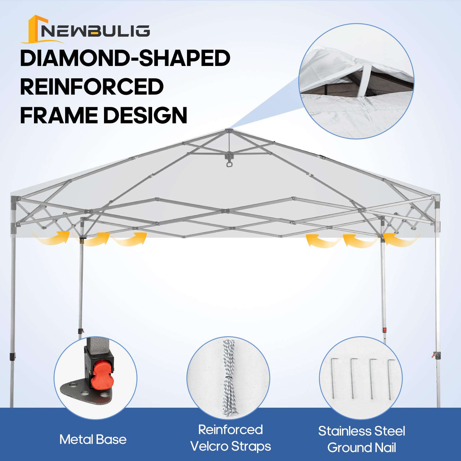 10x10 FT Pop Up Canopy, Easy Up Canopy Tent for Outdoor Patio, Backyard Parties Camping & Beach, Heavy Duty Instant Canopies with 1-Button Setup, 3 Adjustable Heights, UPF 50+ & Wheeled Bag — view 3