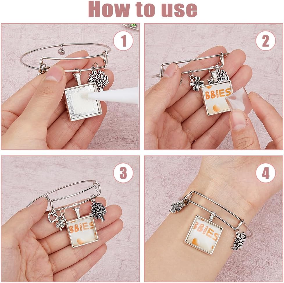 DICOSMETIC 12 Styles Bracelet Bezel Settings Antique Silver Alloy Adjustable Bangle Bracelets with Heart Round Square Blank Tray Charms and Cabochons Bezel Tray Blank Bangles for DIY Craft Making - Image 4