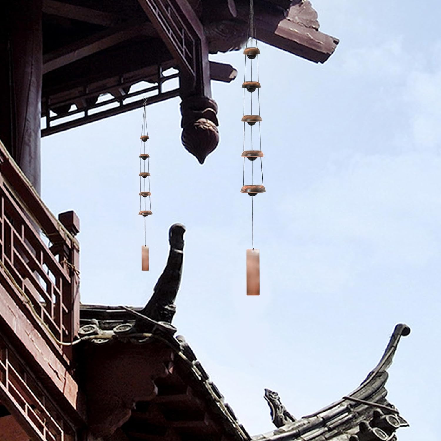 MrMrKura Copper Wind Chimes for Outside, Temple Wind Chimes with 5 Bells Feng Shui Wind Bell Pendent Memorial Windchimes for Home Garden Patio Backyard Decor (Bronze) - Image 6