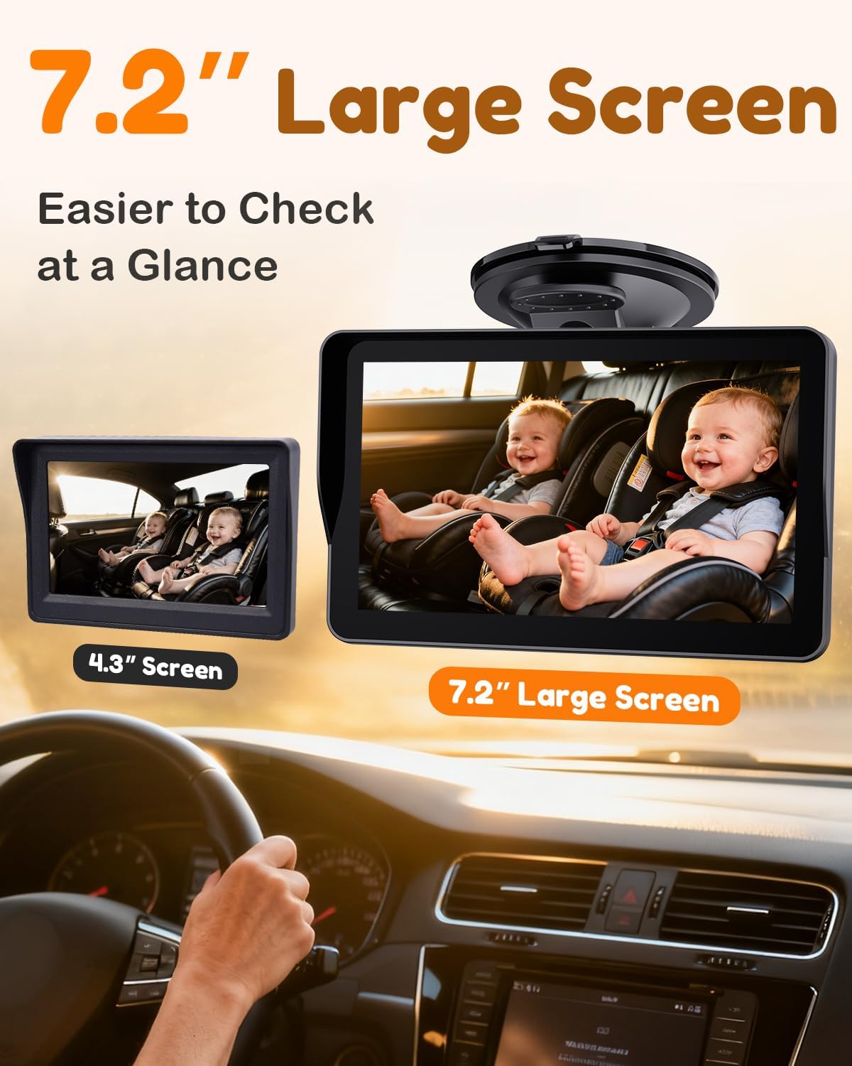 Yakry Baby Camera for Car 7.2-Inch: 3X Larger View, 5-Min USB Easy to Install, 1080P HD Auto Night Vision - 150° Wide Angle Car Seat Camera Full Backseat View for Kid & Infant Safety (Ages 0-5)