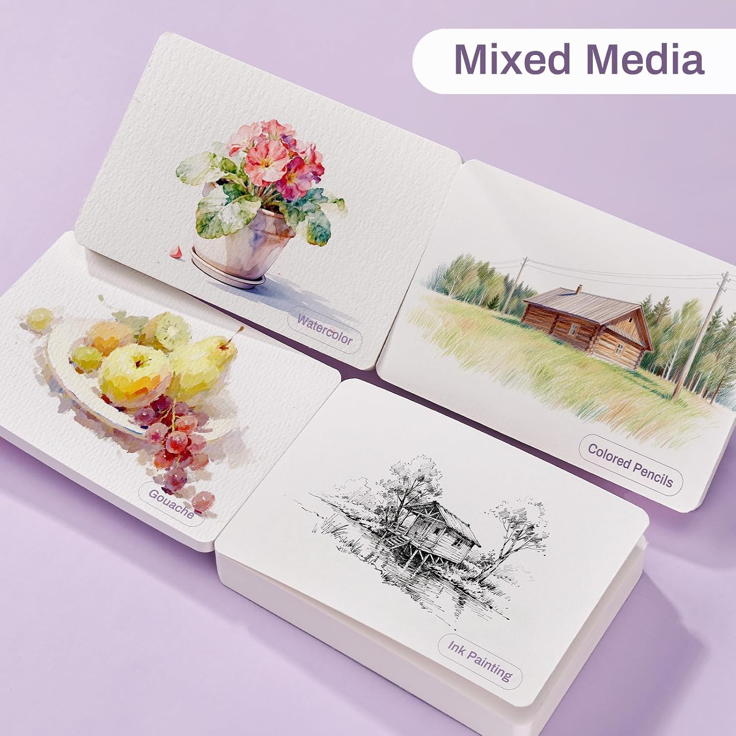 Lightwish 30 Sheets Mini Watercolor Sketchbook Cold Press 600gsm/240lb, Travel Size Portable Tearable Square Painting Notebook, Square Watercolor Sketch Book Art Paper 3.5 x 5.1 inch