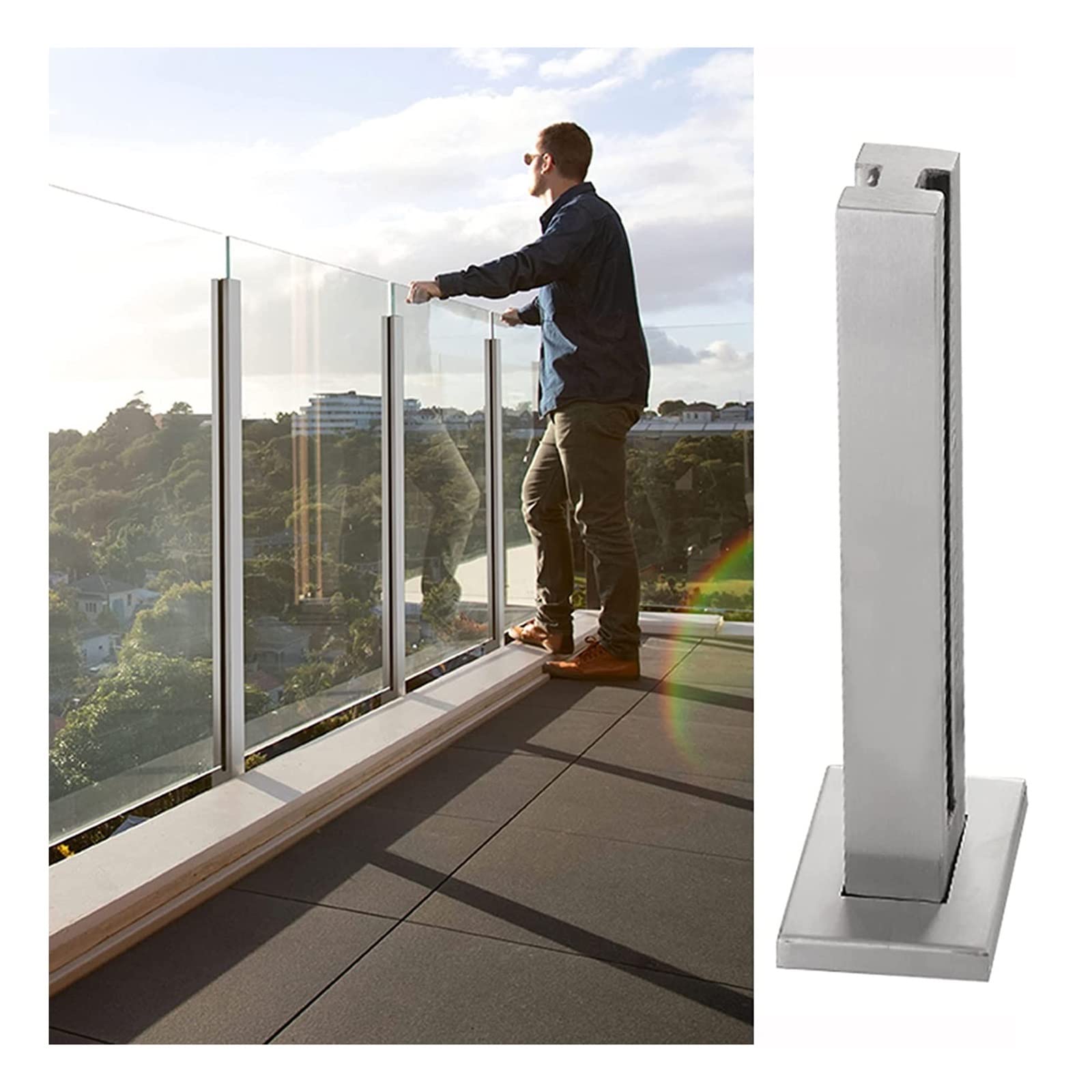 Abrazadera de poste de balaustrada – Abrazadera de panel cuadrado para balcón, terraza, loft, sistema de soporte de valla – Color de poste medio de 130 cm de altura y elegante solución de pilar de
